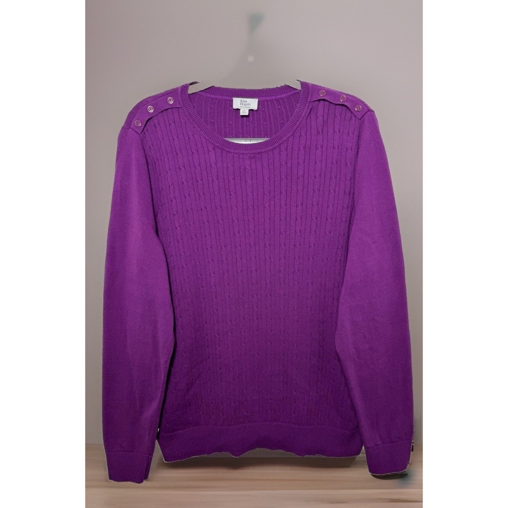 Kim Rogers Women's Sweater Pullover Crew Neck Cotton Solid Knit Size XXL Purple